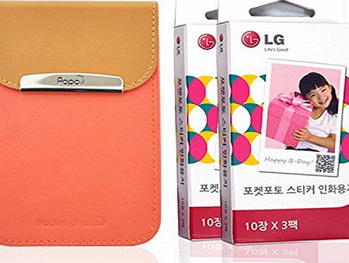 LG Electronics [Set] LG Zink Sticker Photo Paper (60 Sheets)   Popo Premium Synthetic Leather Pouch Case (Coral Pink) for LG PD241 PD241T PD239 Pocket Photo Printer